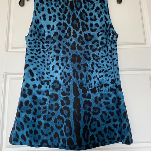 Dolce & Gabbana Silk TEAL Blue Leopard Print Blouse / Top Sz 42 Small - Picture 9 of 9